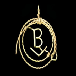 Gold necklace with a circular pendant featuring an 'B' on a black background